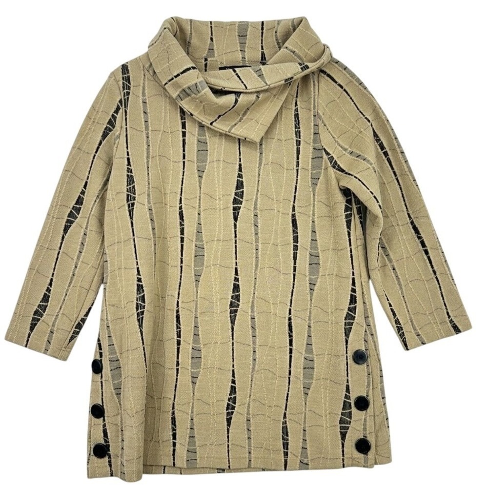 Yushi Womens Beige Black Abstract Textured Cowl Neck Tunic Shirt Small - CJ